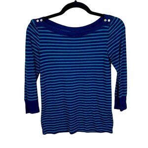 Anthropologie Akemi + Kin Top Womens Small Blue Stripped Mother of Pearl Buttons